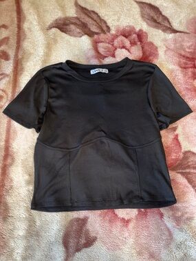 love J Black Short-Sleeve Tee with Seam Detail